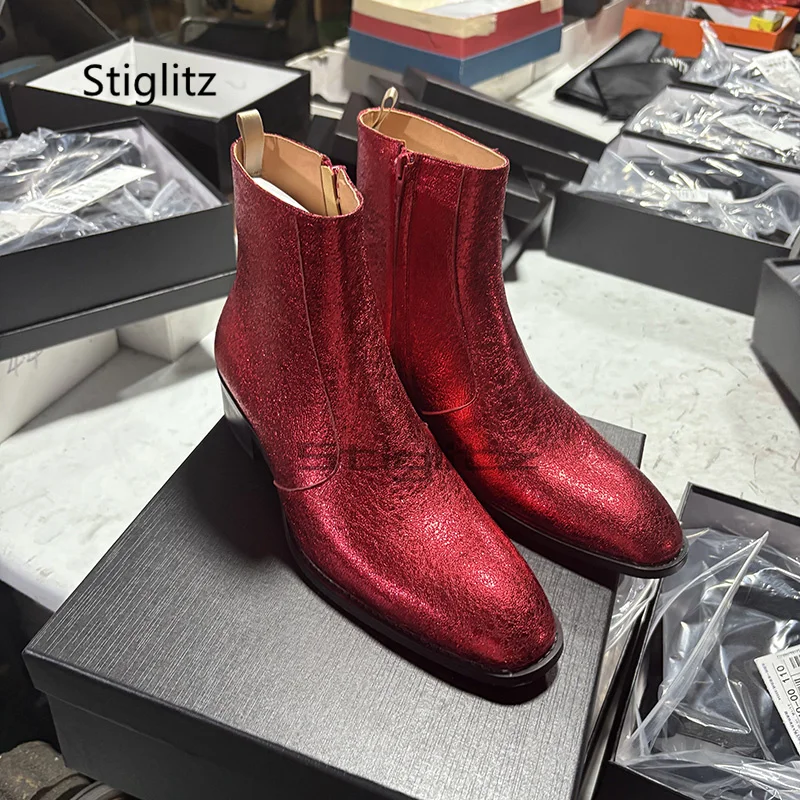 Men Shoes Size 11 - สีแดงของแท้หนังเชลซีรองเท้าสําหรับชาย Pointed Toe ข้อเท้ารองเท้าสไตล์อังกฤษ Med Heel