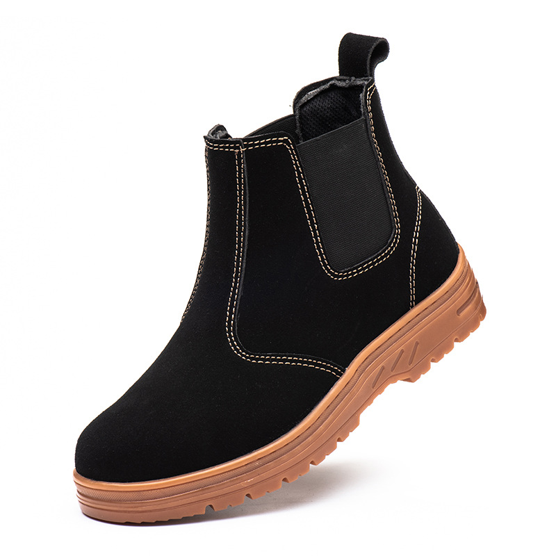 Chelsea Boots Suede - รองเท้าบูทนิรภัยหัวเหล็กสำหรับผู้ชาย หนังนิ่ม รองเท้าเซฟตี้ รองเท้าทำงาน รองเท้าเชลซีแบบมีพื้นรองเท้าเสริม