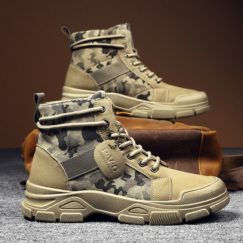 Men'S Shoes No Laces - รองเท้าบูททรงสูงสำหรับผู้ชายฤดูใบไม้ร่วงลายพรางทะเลทรายรองเท้าลำลองแบบแบนรองเท้าบูทผู้ชายระบายอากาศได้ดีไม่ลื่นรองเท้าทำงานสำหรับชายซาปาติญ่า ฮอมเบอร์