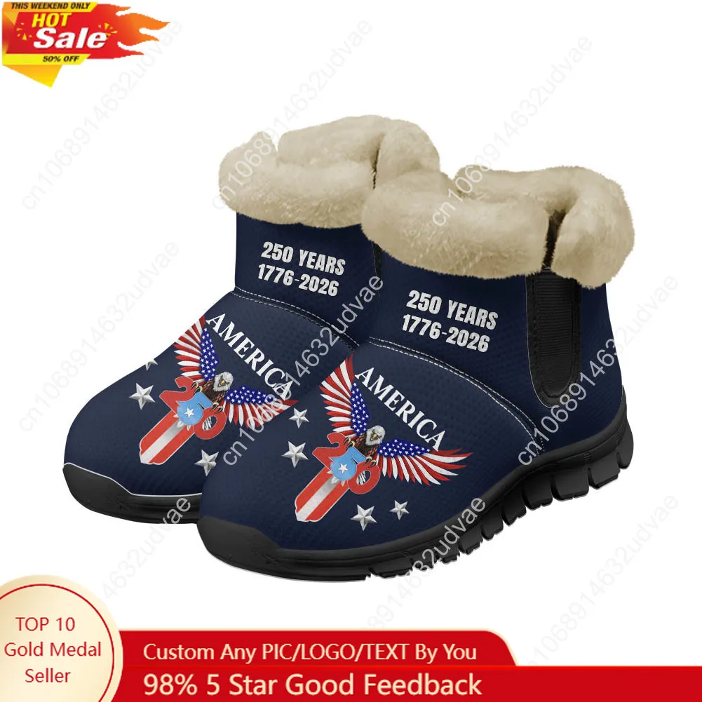 Men'S Shoes No Laces - อเมริกาครบรอบ 250 ปี 1776-2026 รองเท้าผ้ากำมะหยี่บู๊ทส์บุรุษสตรีให้ความอบอุ่นรองเท้าผ้าใบรองเท้าบู๊ทลำลองกีฬารองเท้าผ้าใบแบบกำหนดเองสีดำ