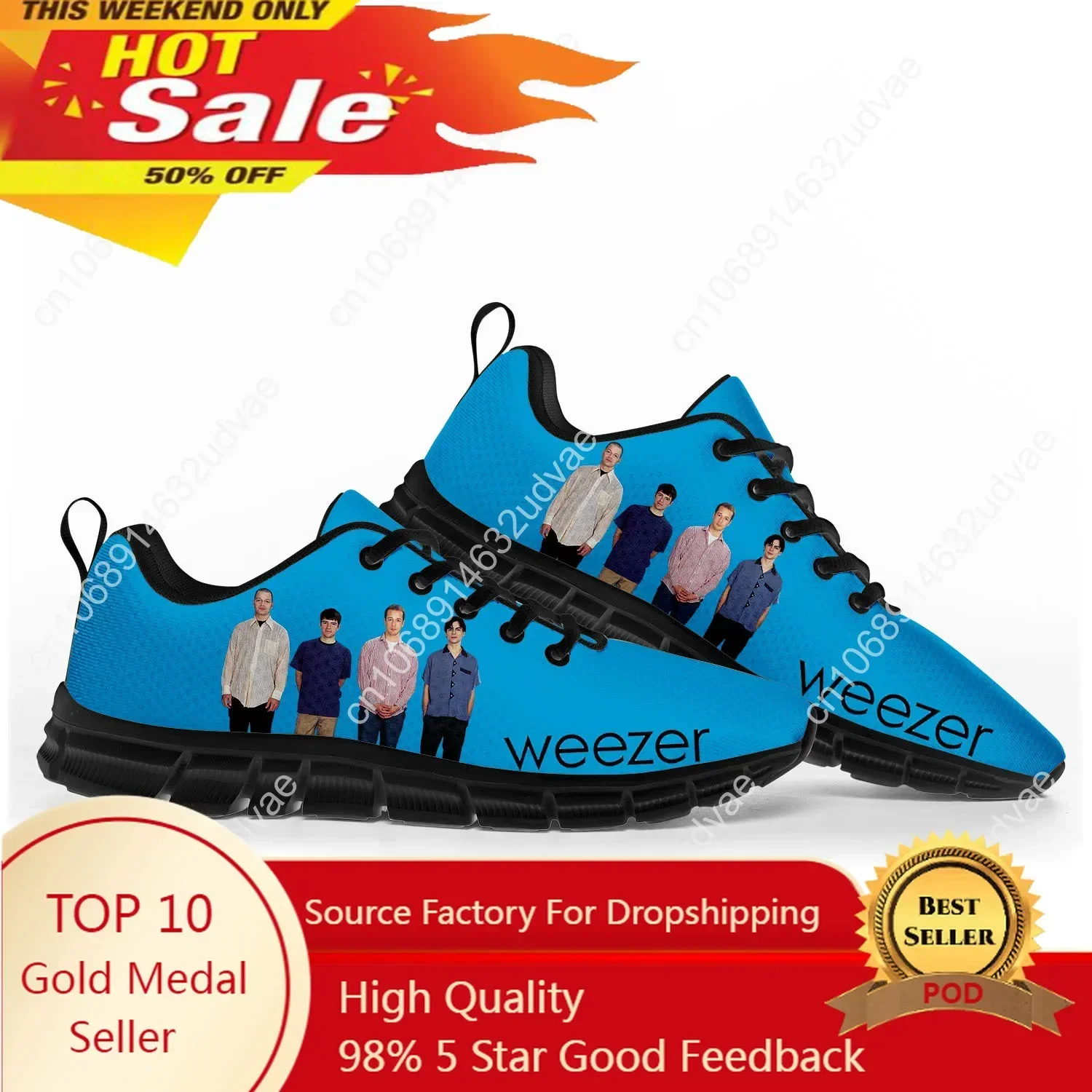 Men'S Shoes No Laces - รองเท้ากีฬา Weezer สำหรับผู้ชายและผู้หญิง รองเท้าผ้าใบสไตล์วงดนตรีป๊อปร็อค ลำลอง คุณภาพสูง