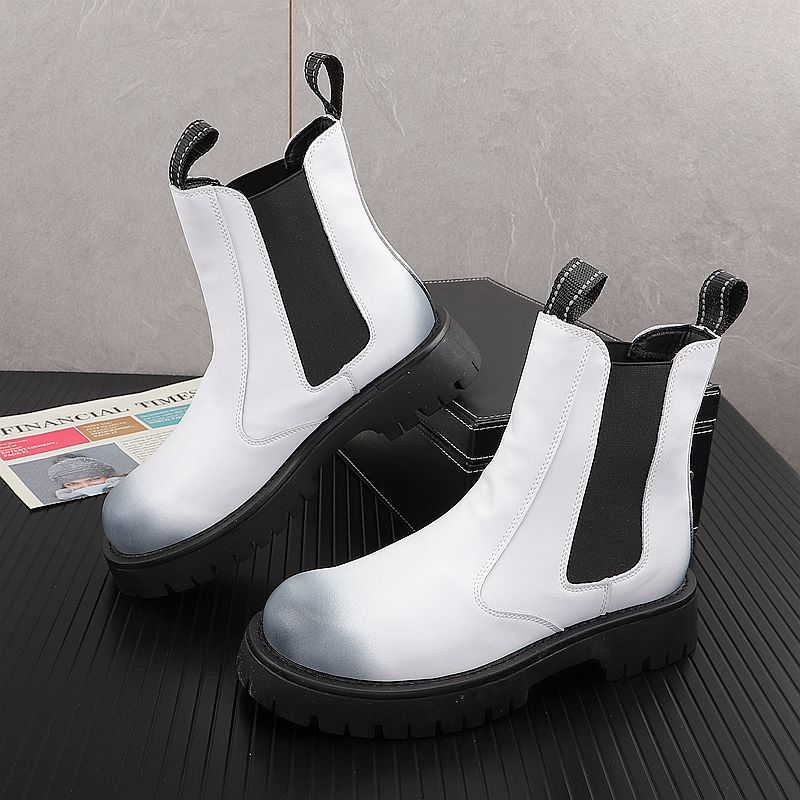 Chelsea Boots Suede - รองเท้าบูทหนังแท้แฟชั่นหรูสำหรับผู้ชาย สีดำขาว แบรนด์ดีไซเนอร์ รองเท้าสำหรับเวที ไนท์คลับ รองเท้าบูทมอเตอร์ไซค์