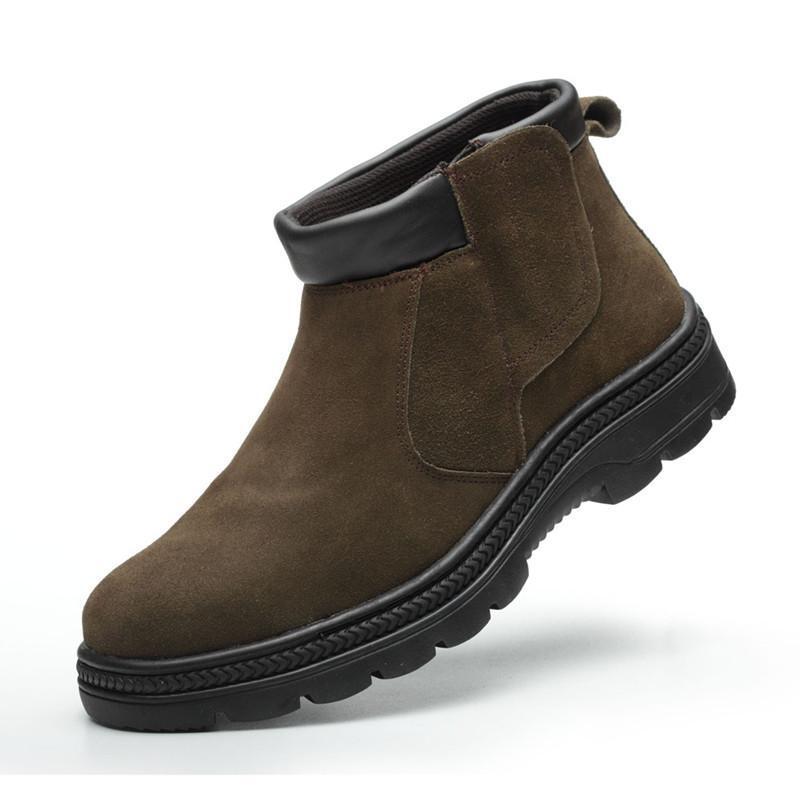 Chelsea Boots Suede - รองเท้าบูทนิรภัยลำลองสำหรับผู้ชาย หนังวัวกลับ รองเท้าทำงาน รองเท้าเชื่อมเหล็ก หัวเหล็ก รองเท้าบูทแบบมีพื้น