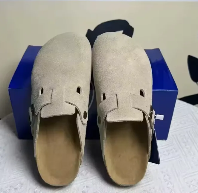 Men'S Shoes In Fashion - รองเท้าแตะส้นไม้ก๊อกสำหรับผู้หญิง แฟชั่นรองเท้าแตะหนังวัวแบบสวมพื้นเรียบพร้อมหัวเข็มขัดปรับได้ รองเท้าหนังผู้ชายแบบมีสายรัด รองเท้าแตะชายหาด