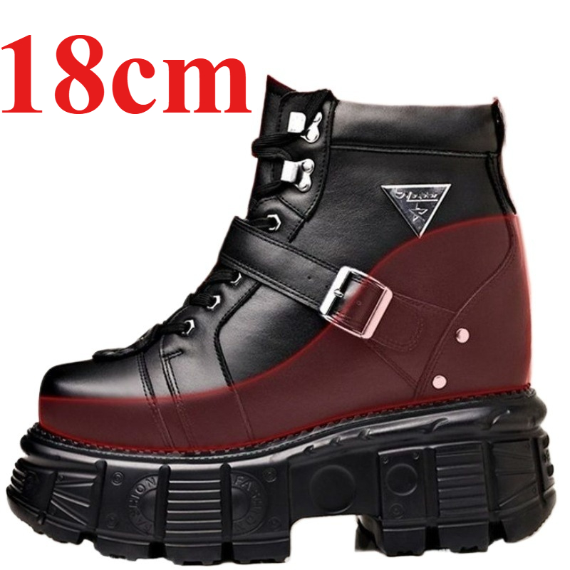 Men'S Shoes No Laces - รองเท้าบูทหนังแท้สำหรับผู้ชาย รองเท้าเสริมส้น 18 ซม. สำหรับงานเลี้ยง พิธีกร