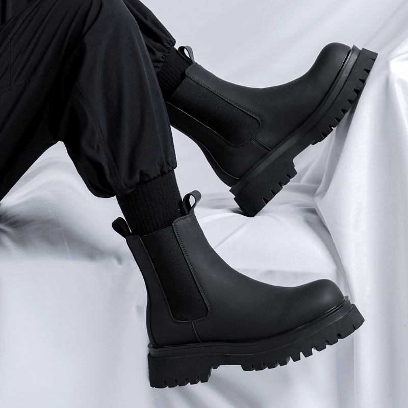 Chelsea Boots Suede - รองเท้าบูทหุ้มข้อสูงสีดำรุ่นปี 2026 สำหรับผู้ชาย ส้นสูง หนังแท้ รองเท้าเชลซีข้อสั้น