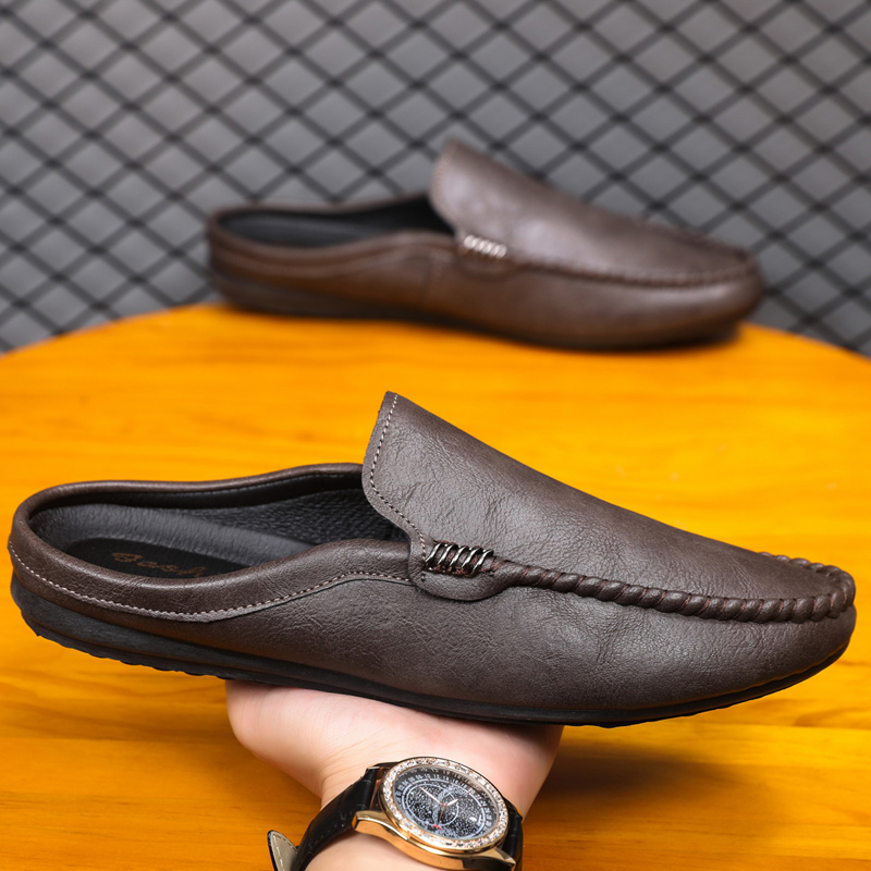 Men'S Shoes Clearance Sale - รองเท้าผู้ชายแบบสวมครึ่งเท้า ลดราคาสุดฮอต หนัง PU ใส่สบาย รองเท้าลำลอง