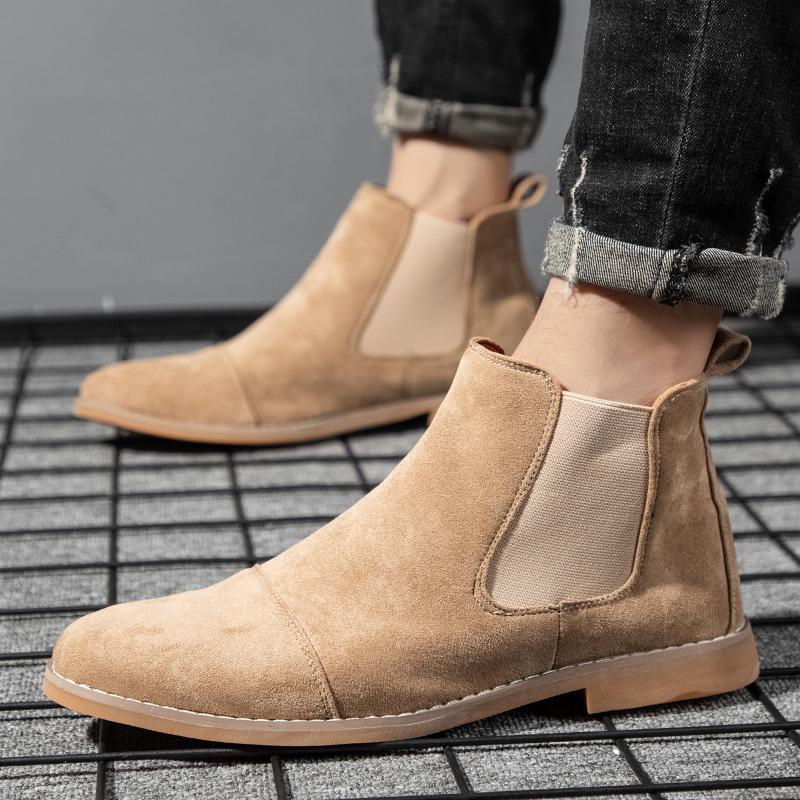 Chelsea Boots Suede - รองเท้าบูทเชลซีผู้ชาย หนังกลับ หนังแท้ สไตล์อังกฤษ หัวแหลม หุ้มข้อสูง