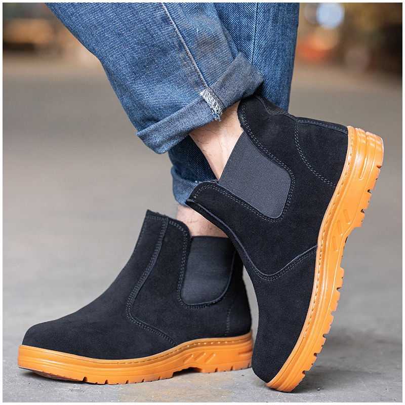 Chelsea Boots Suede - ผู้ชาย Steel Toe Cap ความปลอดภัยในการทํางานรองเท้าหนังนิ่มหนังปลอดภัยรองเท้า WORKER