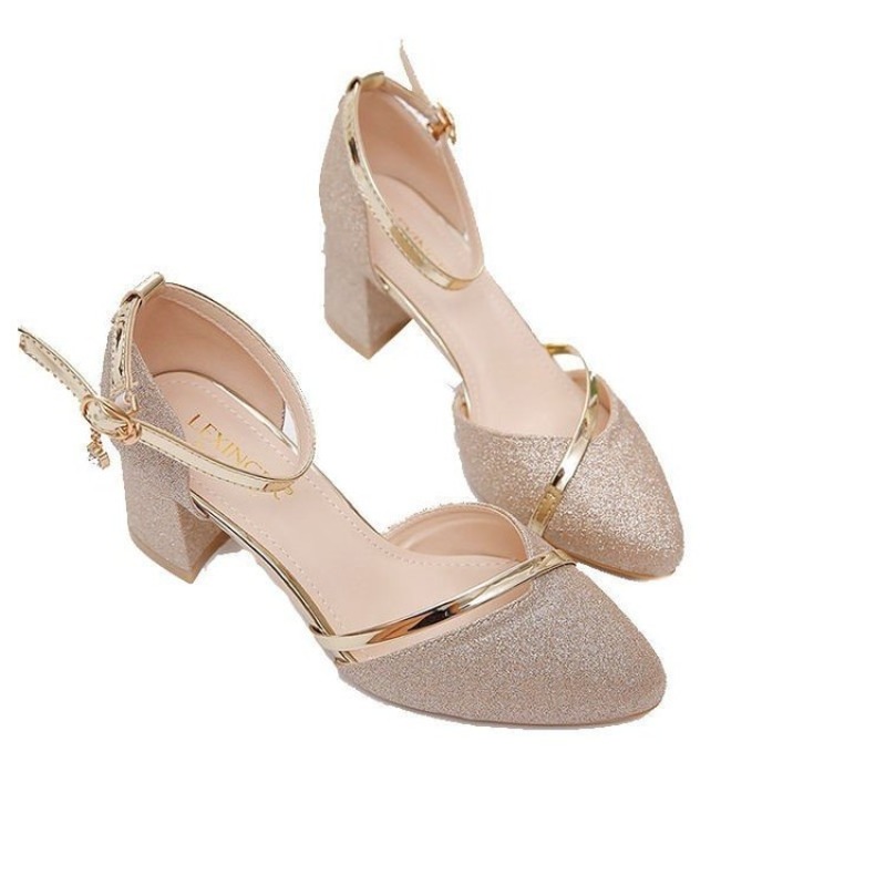 รองเท้าส้นหนาประดับกลิตเตอร์สำ - Dress Shoe Pointed บทวิจารณ์และราคา