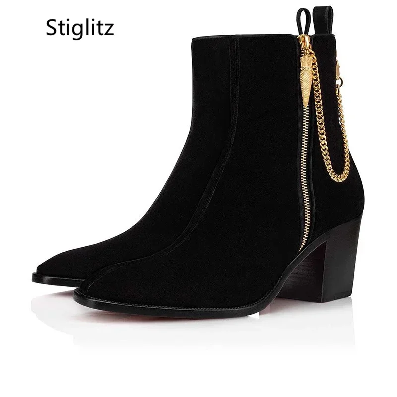 ข้อเท้าหนังนิ่มรองเท้าโซ่ทองรอ - Chelsea Boots Suede บทวิจารณ์และราคา